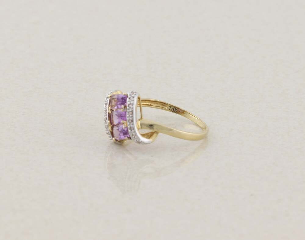 14k Yellow Gold Natural Amethyst and Diamond Ring Size 8 3/4 - Picture 6 of 8